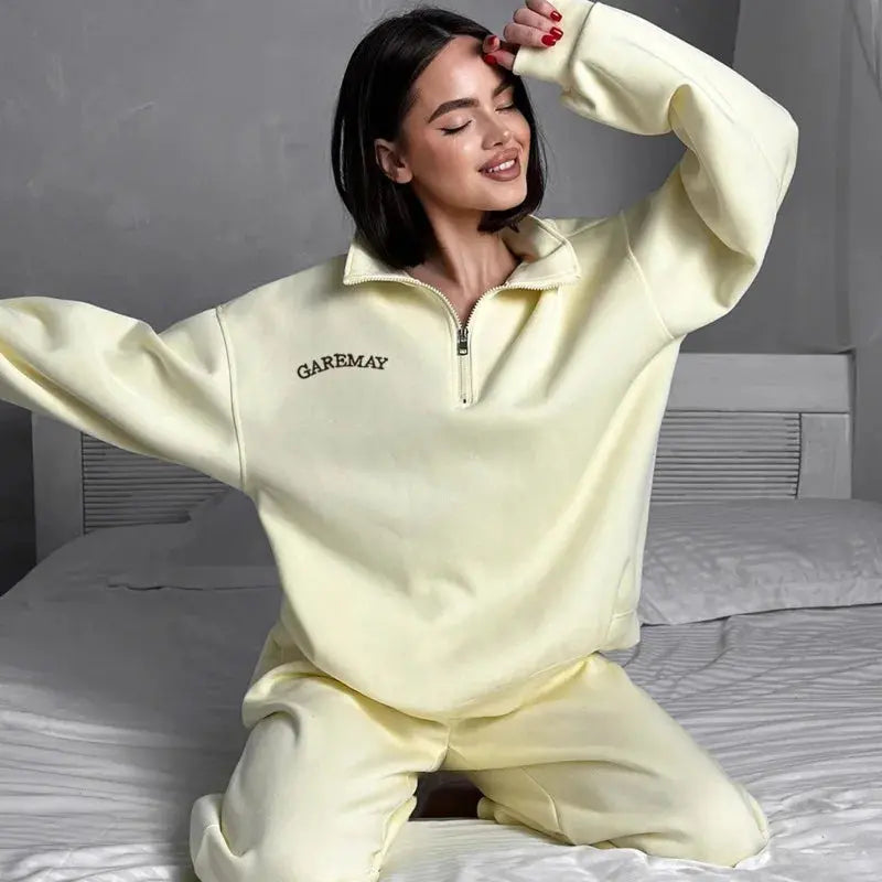 Letter Embroidered Casual Pant Sets Zipper Stand Collar Long Sleeve Hoodie Sporty Jogger Pant Fashion Tracksuit Women Outfits ZITA LA BELLE ÉLITE