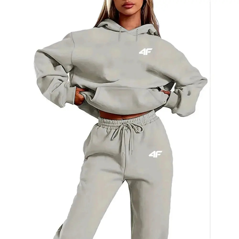 Simple Letter Print Womens Hoodie Tracksuit Set Casual Loungewear Sporty Outfit ZITA LA BELLE ÉLITE