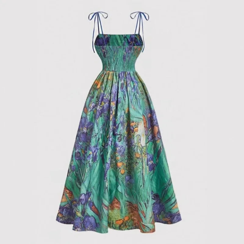 Women's Floral Slip Dress French Vintage High Waist Casual Sundress
