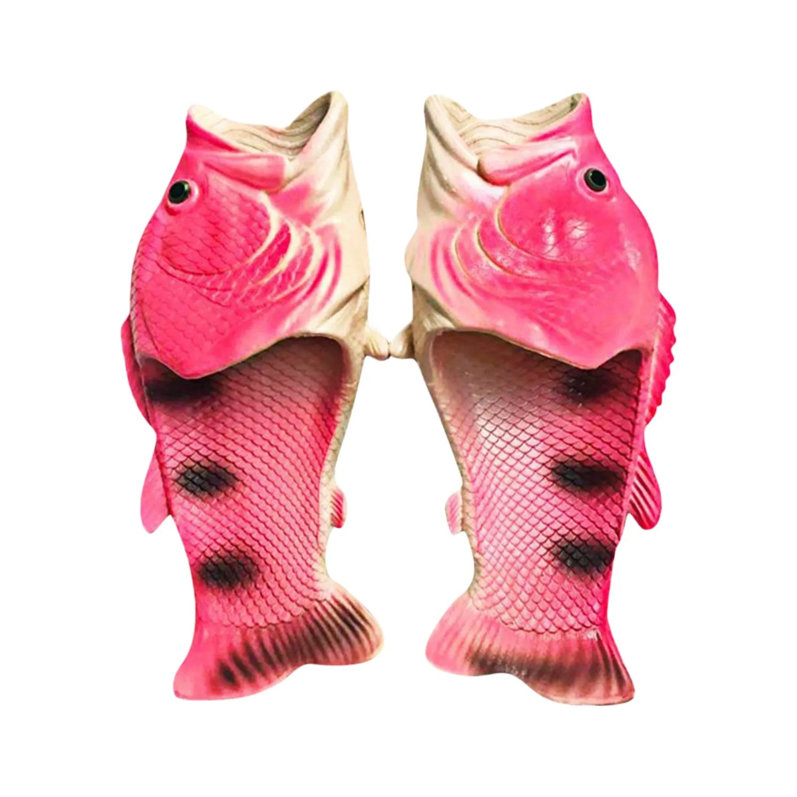 Pair of LadyShow.Store funny fish slippers for women and family, large size beach sandals with colorful fish design for summer.