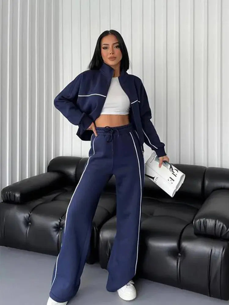 womens clothing 2 pieces set Casual Sports Suits Long Sleeved Half High Collar Cardigan Sweater Trouser Tracksuit Women Clothing ZITA LA BELLE ÉLITE