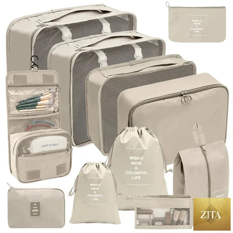 7/8/9/10-Pcs Travel Organizer Packing Cubes Set – Portable Luggage Storage Bags for Clothes, Shoes & Accessories
