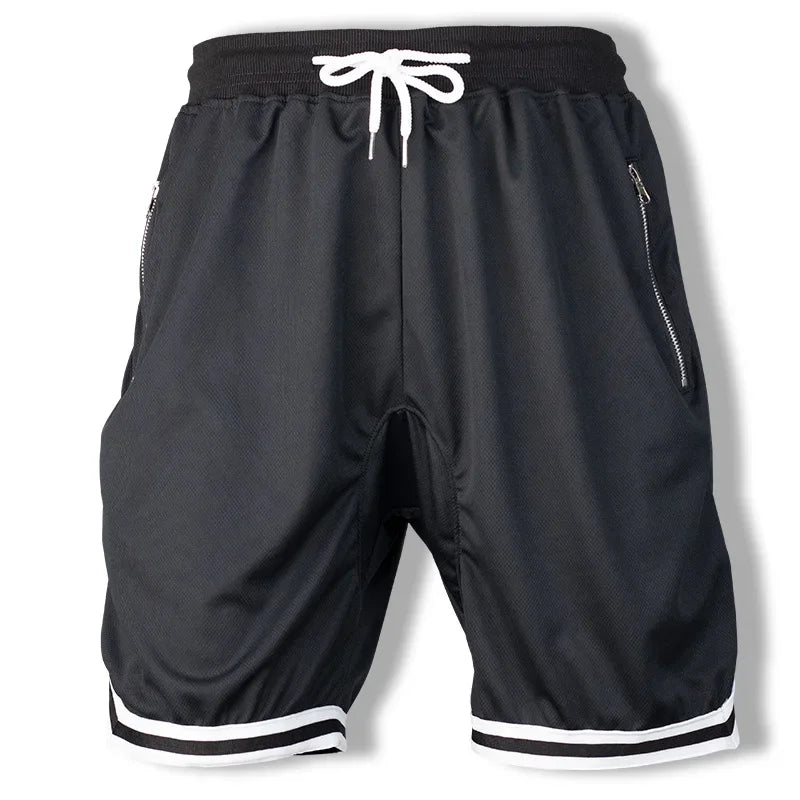 Men's THRIXINE quick dry gym jogger shorts in black with adjustable waistband and side pockets, designed for active wear.