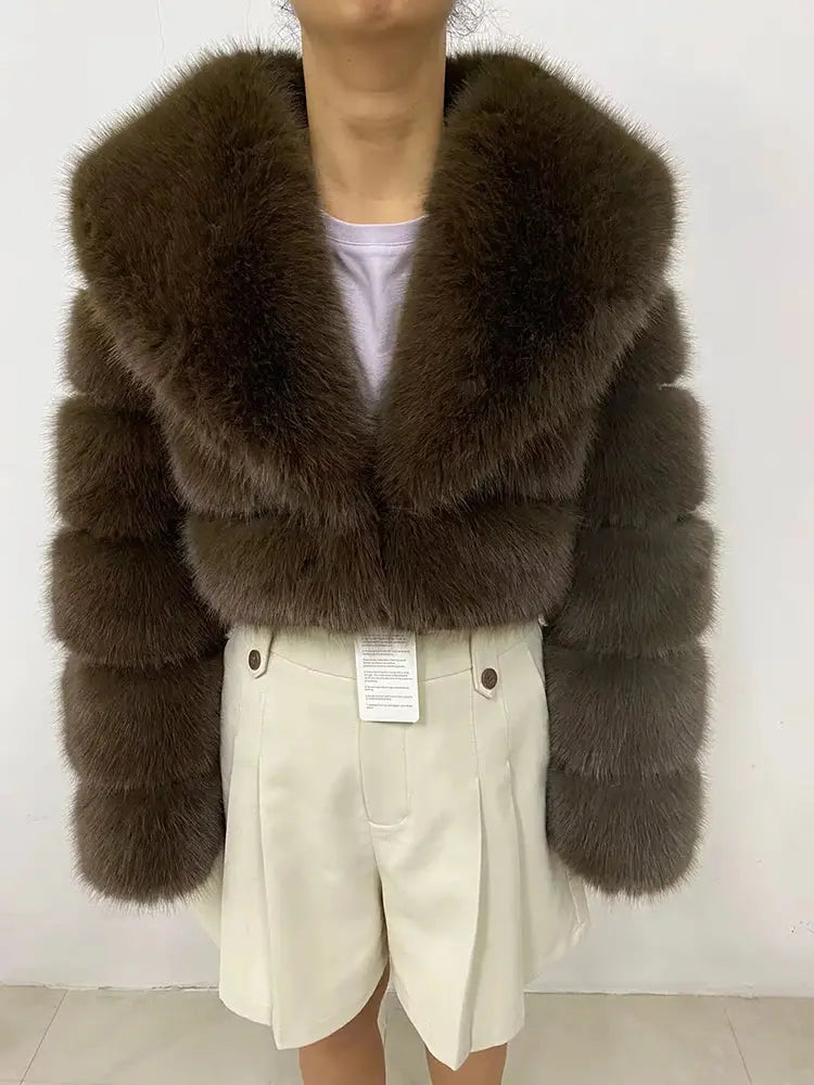ZADORIN Luxury Big Collar Spliced Cropped Faux Fur Coat Woman Clothing Thicken Furry Faux Fur Jacket Winter Fur Coats Top Mujer ZITA LA BELLE ÉLITE