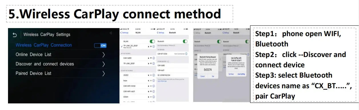 BONROAD Wireless CarPlay Android Auto Interface Adapter for Audi A4 B8 A5 Q5 2009-2015 with AirPlay Mirror Link Bluetooth ZITA LA BELLE ÉLITE