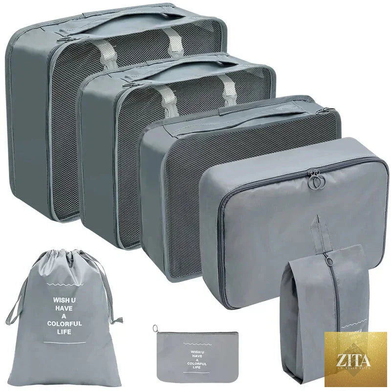 7/8/9/10-Pcs Travel Organizer Packing Cubes Set – Portable Luggage Storage Bags for Clothes, Shoes & Accessories