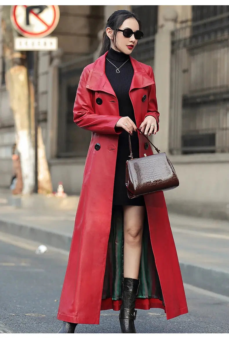 Mauroicardi Spring Autumn Extra Long Soft Pu Leather Trench Coat for Women Sashes Double Breasted Elegant Luxury Chic Overcoat ZITA LA BELLE ÉLITE