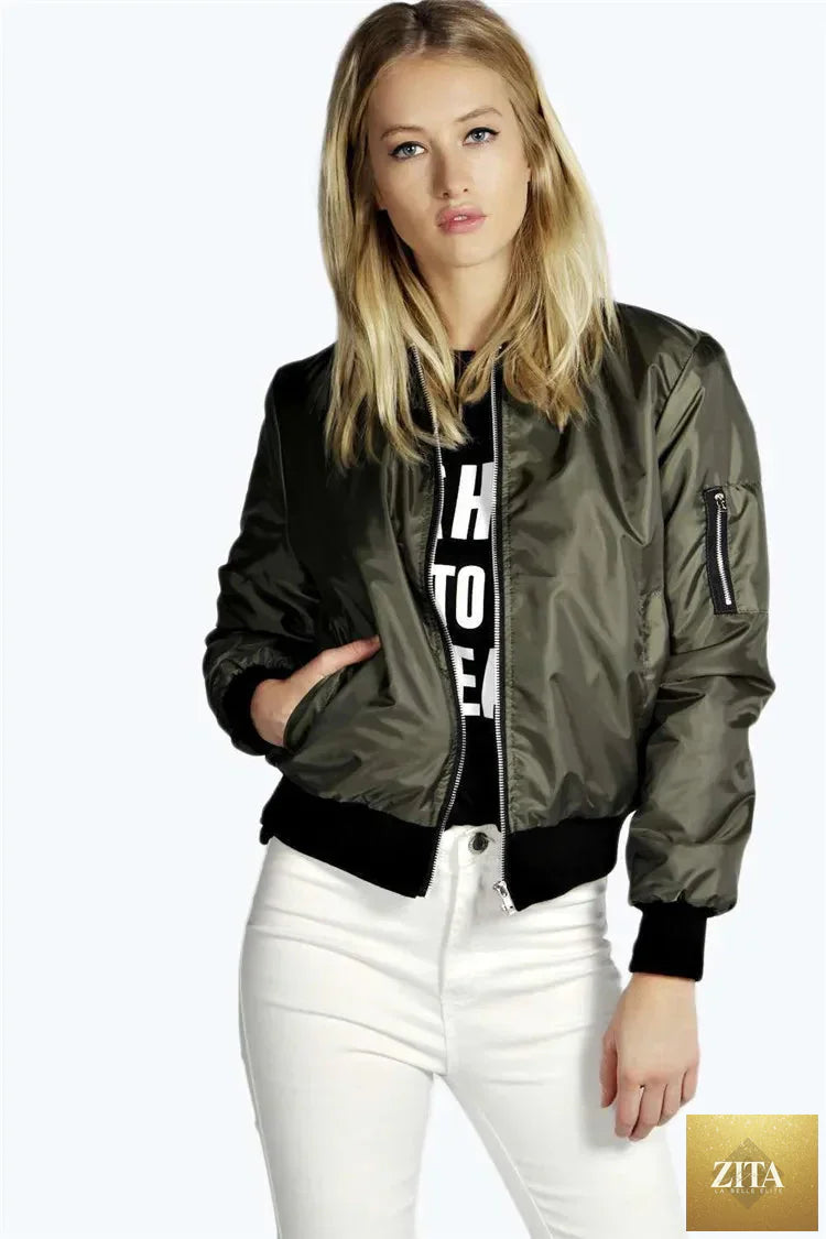 Autumn New Short Jackets for Women Vintage High Street O-neck Bomber Jacket Female Fashion Zipper Long Sleeve Coat Woman