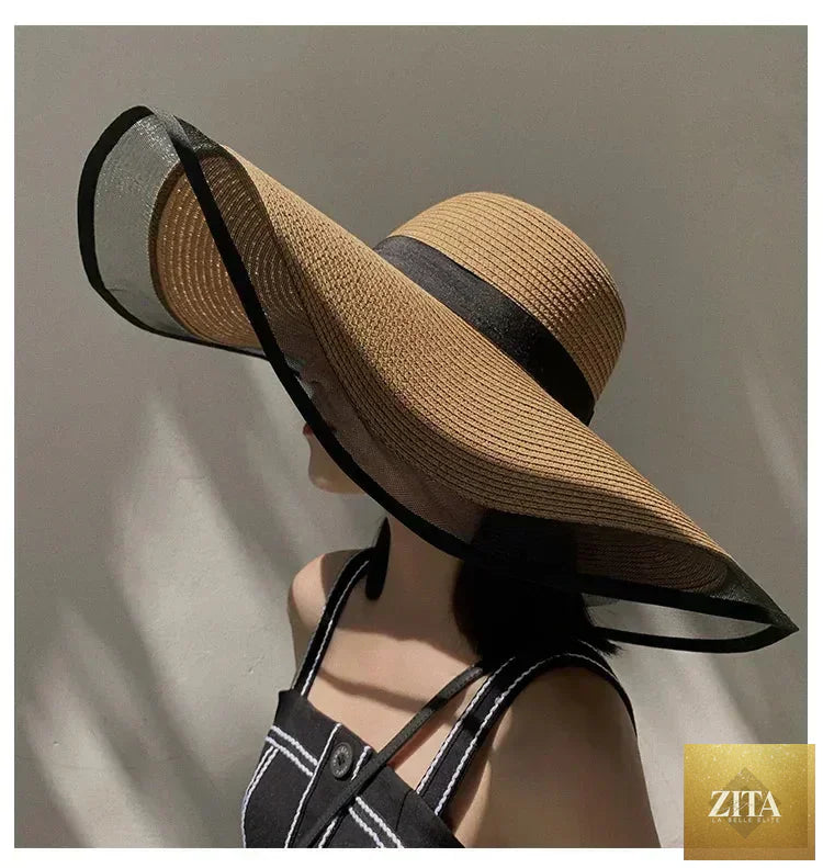 Women Sun Hat Big Eaves Waves Beach Cap Ladies Hat Big Brim Sun Visors UV Cut Bucket Panama Cap Foldable Straw Sunscreen Vintage