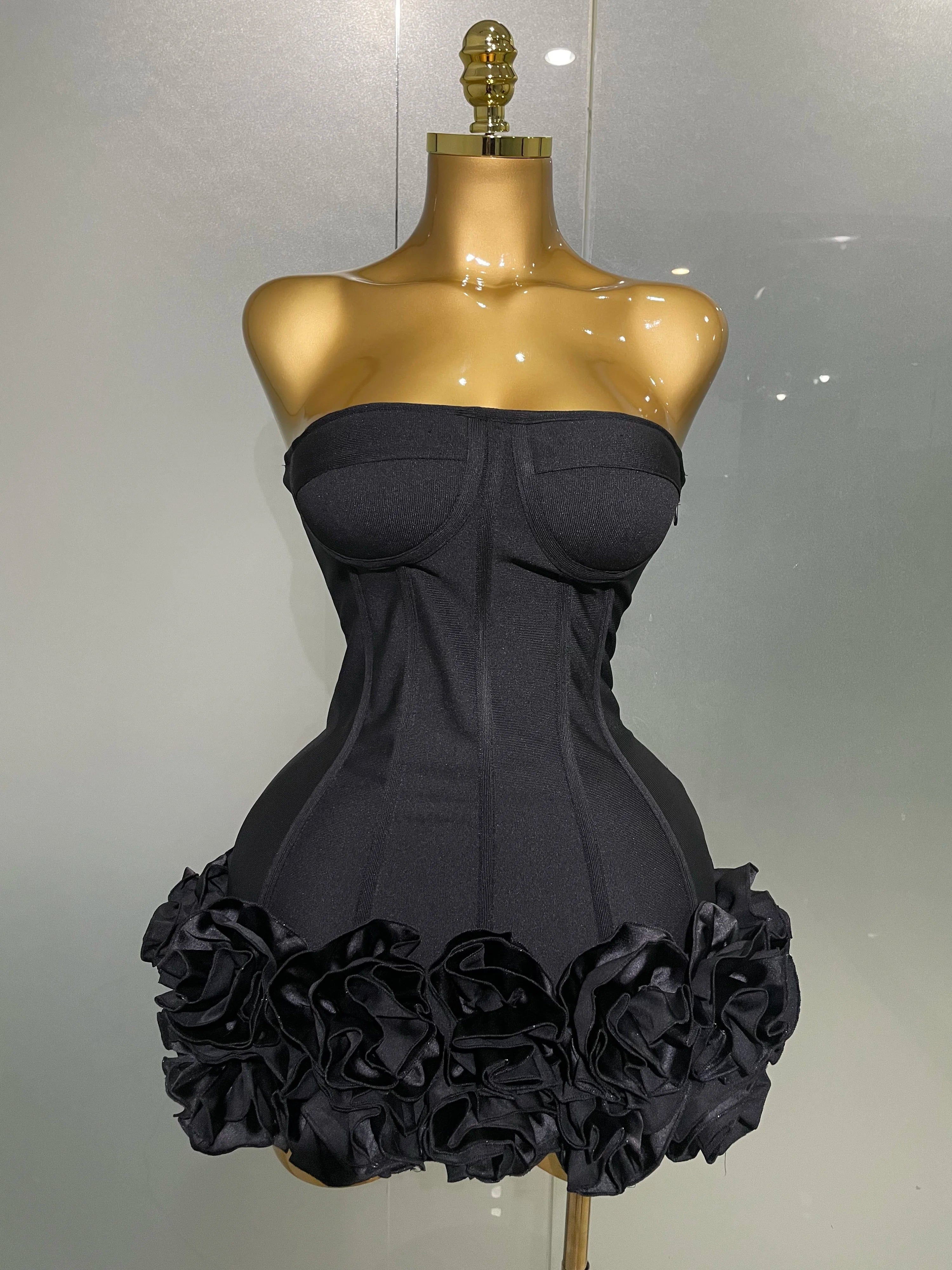 FLIPSTYLEZLLC 2025 sexy strapless bandage dress with floral design, bodycon fit, mini length, perfect for parties and nightlife.