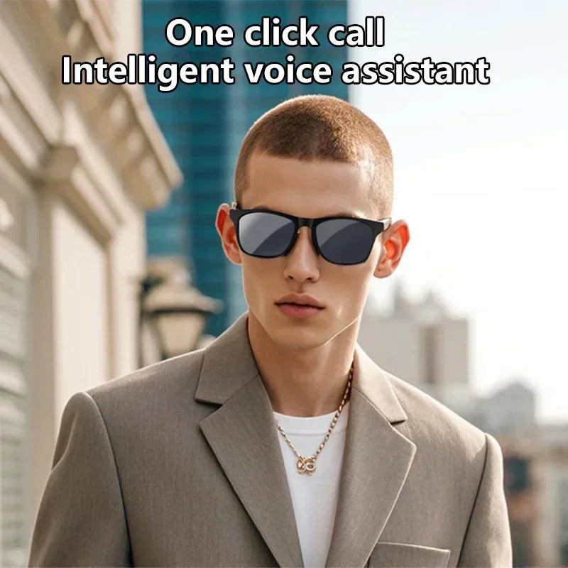 Lenovo Smart Glasses with touch control, 8K HD camera, Bluetooth, voice assistant, AI translator, worn by an adult user.