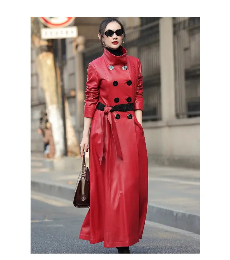 Mauroicardi Spring Autumn Extra Long Soft Pu Leather Trench Coat for Women Sashes Double Breasted Elegant Luxury Chic Overcoat ZITA LA BELLE ÉLITE