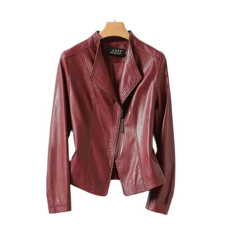 Women Sheepskin Short Jacket Slim Inclined Zipper Casual Autumn Winter