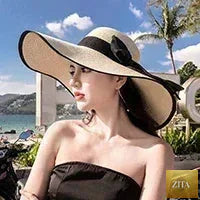 Women Sun Hat Big Eaves Waves Beach Cap Ladies Hat Big Brim Sun Visors UV Cut Bucket Panama Cap Foldable Straw Sunscreen Vintage