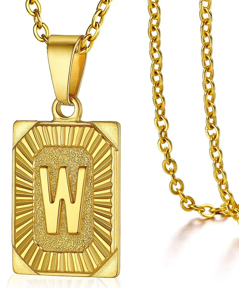 Simple stainless steel initial pendant necklace for women and men with cube link charm, perfect for couples or everyday jewelry.