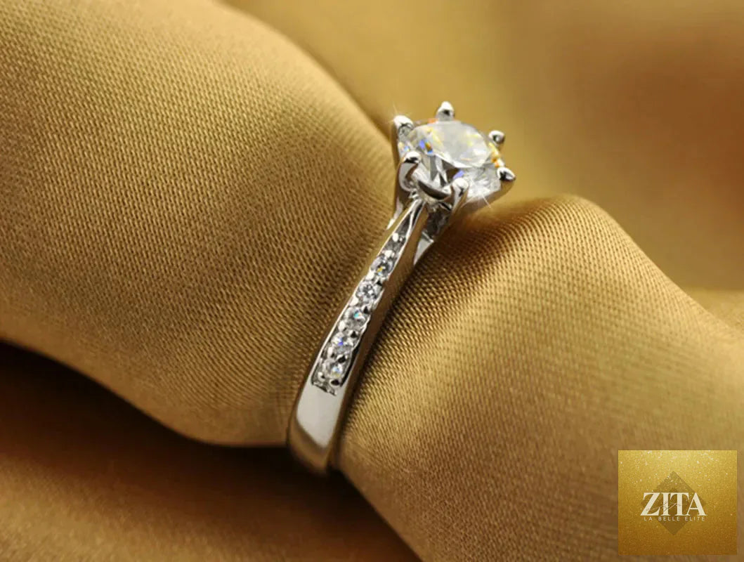 Sterling silver women's ring with six claws and imitation diamond, classic elegance, 70ct size, by FLIPSTYLEZLLC.