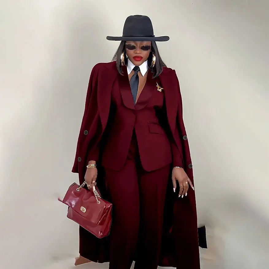 Modern Women's Suit New 3 Piece Pants Sets Blazer+Trousers+Overcoat Office Commute Elegant Style Banquet Dinner Formal Wear ZITA LA BELLE ÉLITE