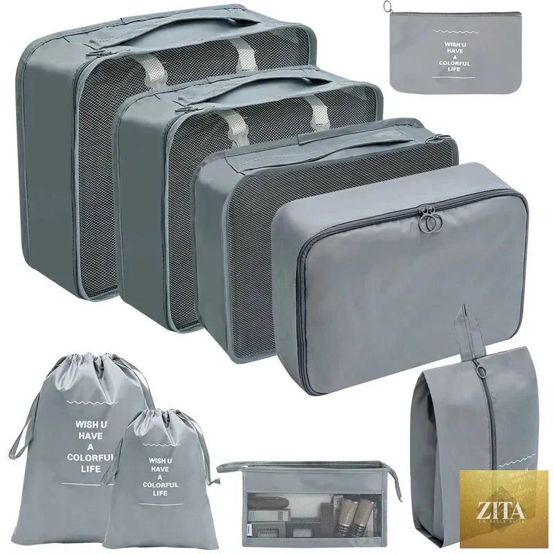 7/8/9/10-Pcs Travel Organizer Packing Cubes Set – Portable Luggage Storage Bags for Clothes, Shoes & Accessories