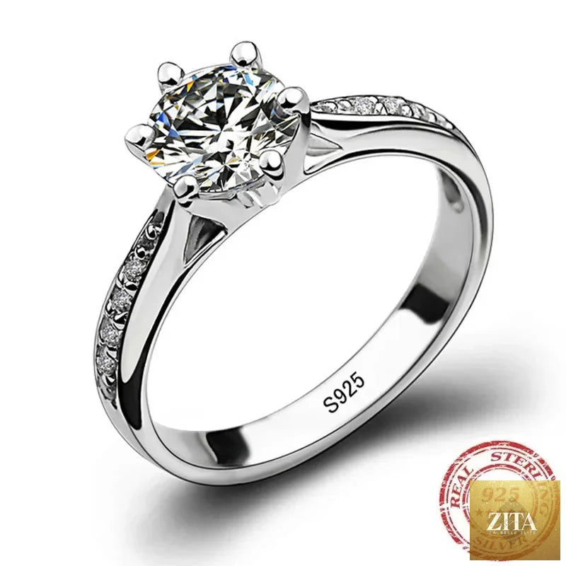 Sterling silver women's ring with six claw setting and imitation diamond, simple luxury jewelry by FLIPSTYLEZLLC.