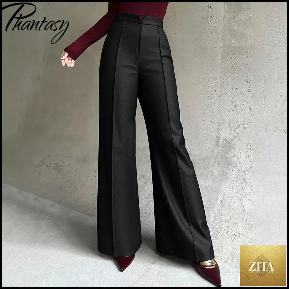 Women's black high-waisted suit pants by Ladyez, slim-fit straight-leg workwear for spring and autumn, versatile and stylish.
