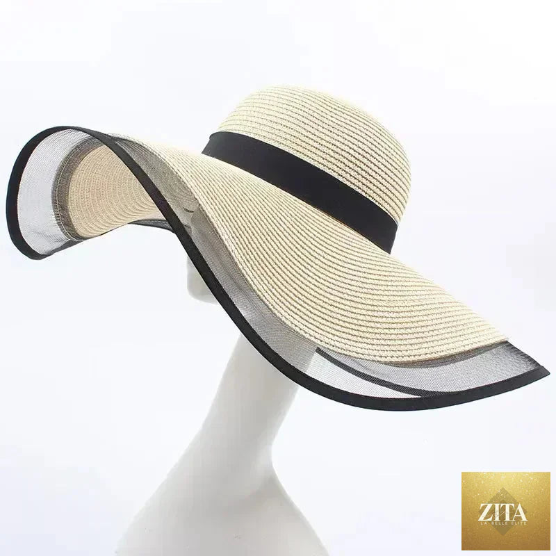 Women Sun Hat Big Eaves Waves Beach Cap Ladies Hat Big Brim Sun Visors UV Cut Bucket Panama Cap Foldable Straw Sunscreen Vintage