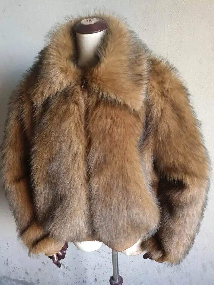 Fluffy Lapel Jackets for Women, Long Sleeves, Casual Zipper Jackets, Luxury Faux Fox Fur, Loose, Thick, Warm,Street Coats,Winter ZITA LA BELLE ÉLITE
