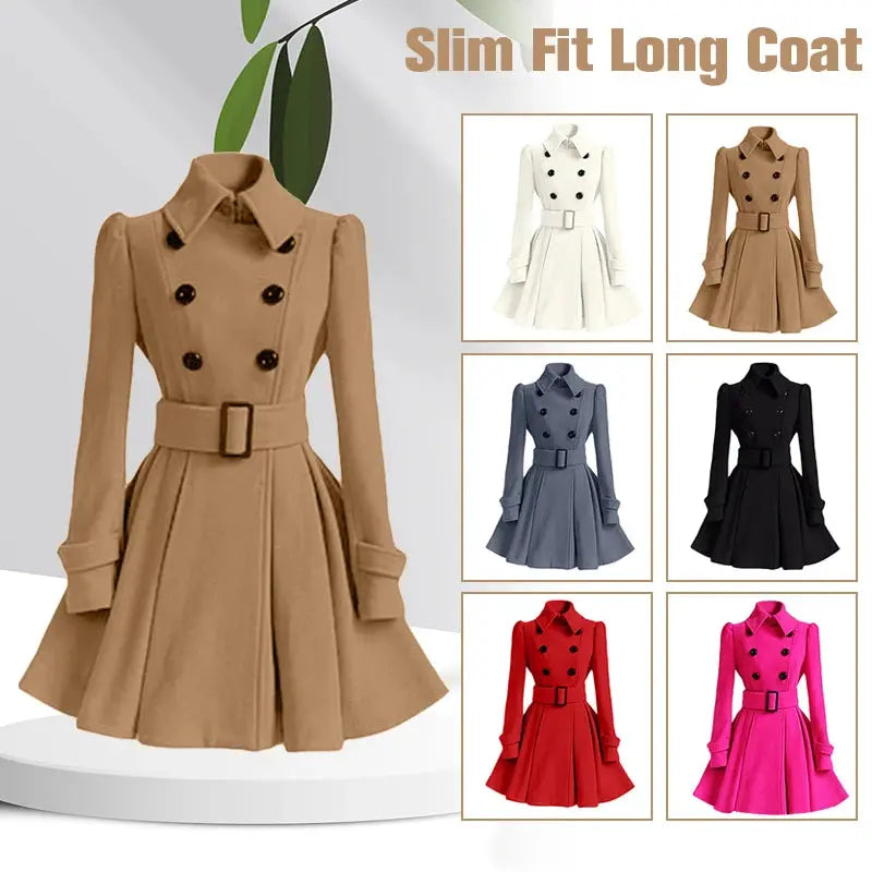 Women Vintage Double Breasted Coats Classic Long Trench With Belt Office Lady Female Autumn Winter Woolen Tops Slim Overcoat ZITA LA BELLE ÉLITE
