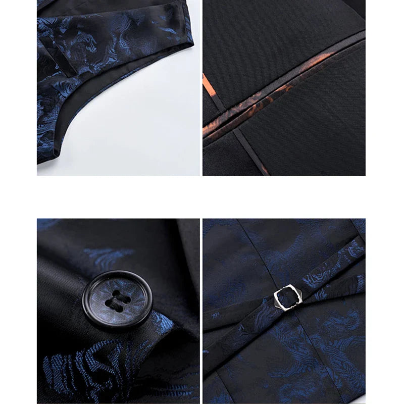 Men's Suit Set Three Pieces, Jacquard Fabric Jacket Pants & Vest