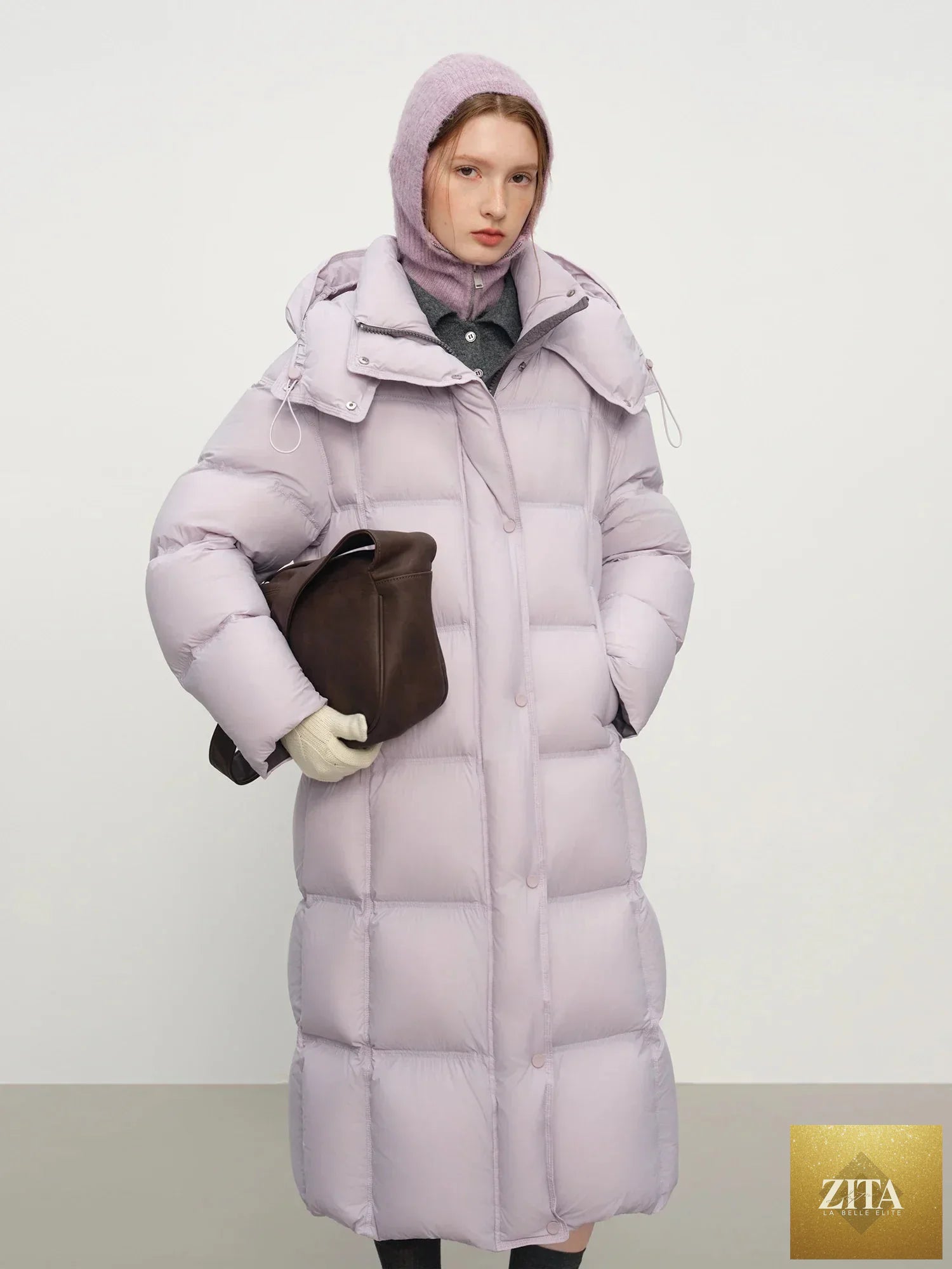 FSLE 2025 Winter New Women's Long Puffer Down Coat with Hood Two-Tone Color Block Thermal Insulated Jacket Heavy Warm Outerwear