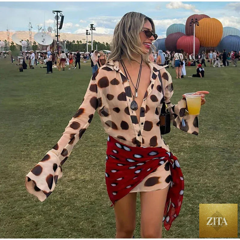 Sexy Printed With Detachable Scarf Women's Shirt Dress Lapel Collar Full Sleeve Button Mini Dresses 2026 Summer Chic Female Robe