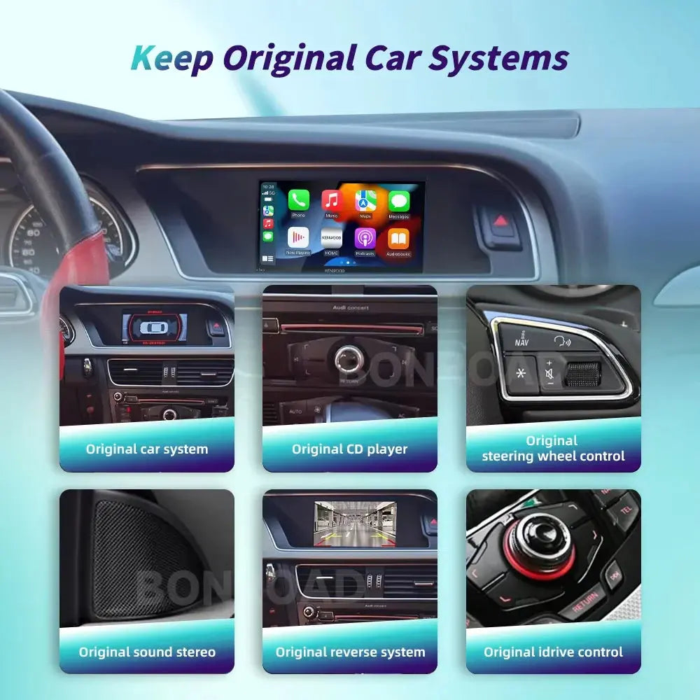 BONROAD Wireless CarPlay Android Auto Interface Adapter for Audi A4 B8 A5 Q5 2009-2015 with AirPlay Mirror Link Bluetooth ZITA LA BELLE ÉLITE