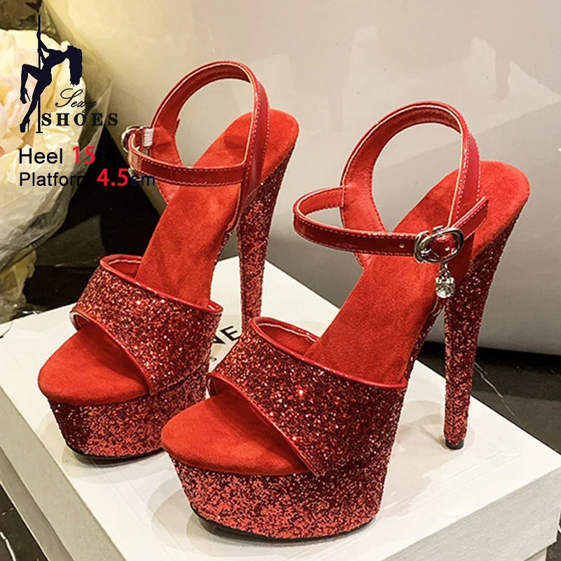 Women platform high heels by LadyShow.Store, 15cm glitter sequin runway shoes for nightclub parties and summer events.