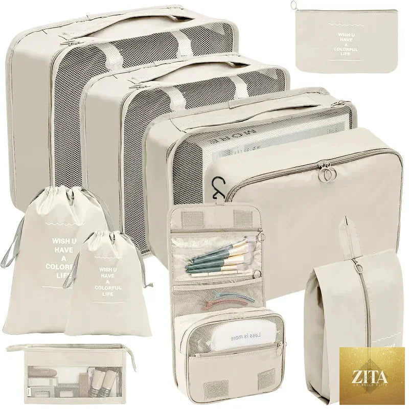 7/8/9/10-Pcs Travel Organizer Packing Cubes Set – Portable Luggage Storage Bags for Clothes, Shoes & Accessories