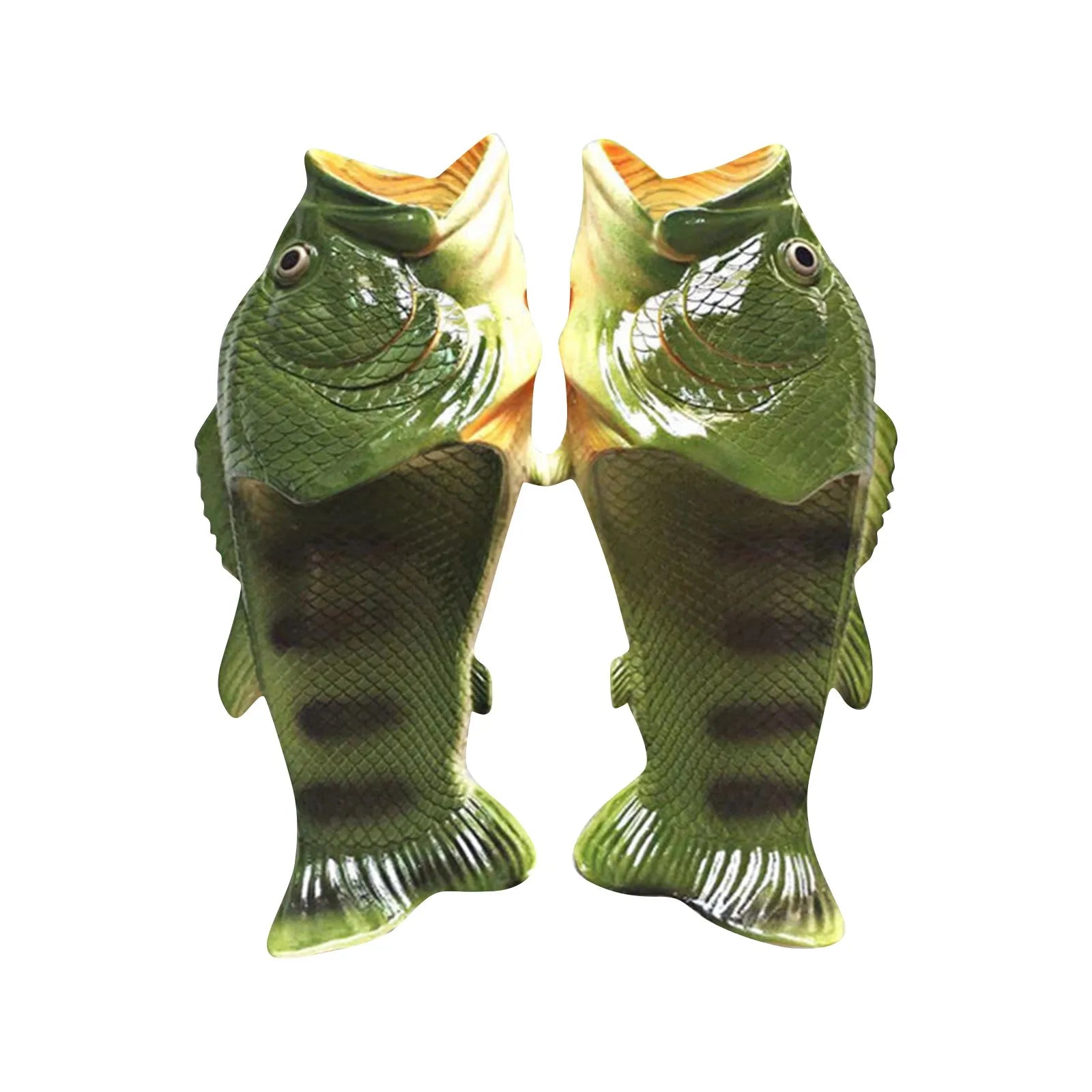 Pair of LadyShow.Store women's summer fish slippers with large sizes 32-46, featuring colorful fish design for beach and casual wear.
