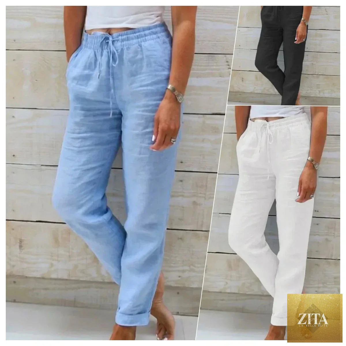 Ladyez women's cotton linen summer high waist loose pencil pants with elastic waist and casual streetwear style, solid color.