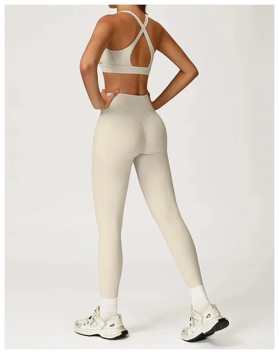 Yoga Set 2 Pieces Workout Outfits Fitness Sportswear Gym Tracksuit High Waist Leggings Sports Vest Athletic Wear Women Clothes ZITA LA BELLE ÉLITE