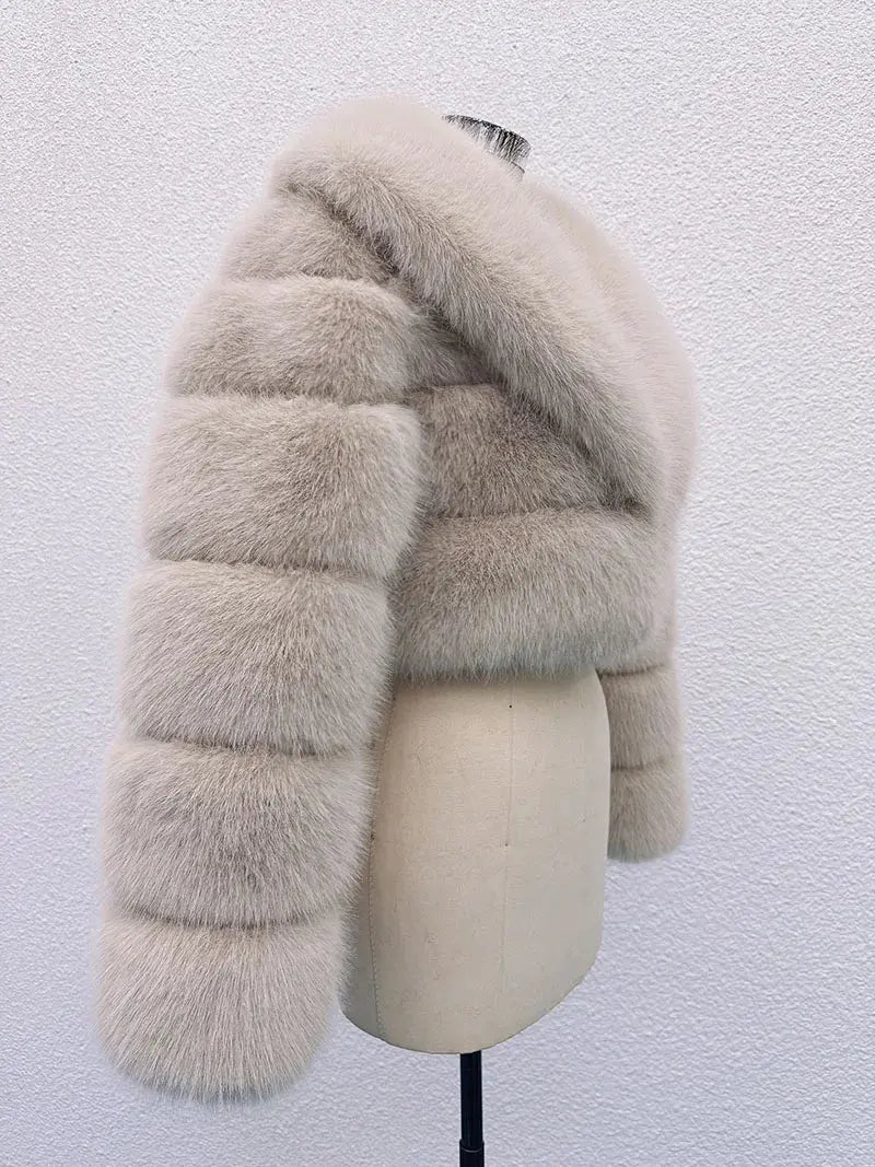 ZADORIN Luxury Big Collar Spliced Cropped Faux Fur Coat Woman Clothing Thicken Furry Faux Fur Jacket Winter Fur Coats Top Mujer ZITA LA BELLE ÉLITE