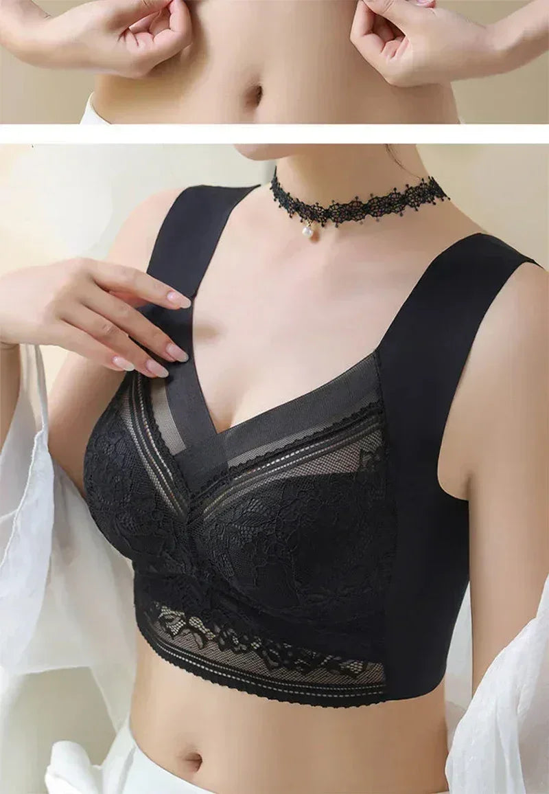 Femstylo women's large ice silk push-up bralette with lace, seamless wireless design, plus size summer lingerie top.