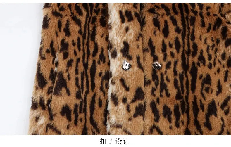 Nerazzurri Winter Long Loose Luxury Thick Warm Soft Fluffy Leopard Print Faux Fur Coat Women Lapel Runway European Fashion 2022 ZITA LA BELLE ÉLITE