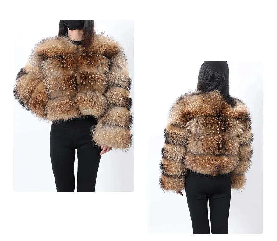 MAOMAOKONG Super Hot Winter Women Luxury Thick Real Raccoon Fur Coat Natural Fox Fur Jacket Plus Size Furry Jackets Female Vest ZITA LA BELLE ÉLITE