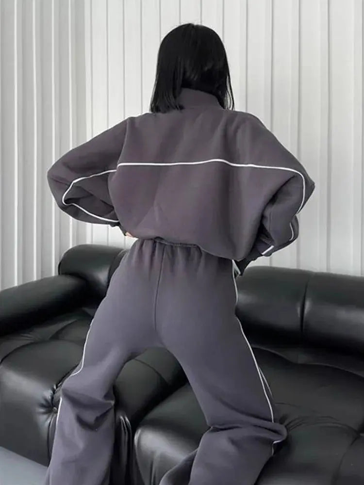 womens clothing 2 pieces set Casual Sports Suits Long Sleeved Half High Collar Cardigan Sweater Trouser Tracksuit Women Clothing ZITA LA BELLE ÉLITE