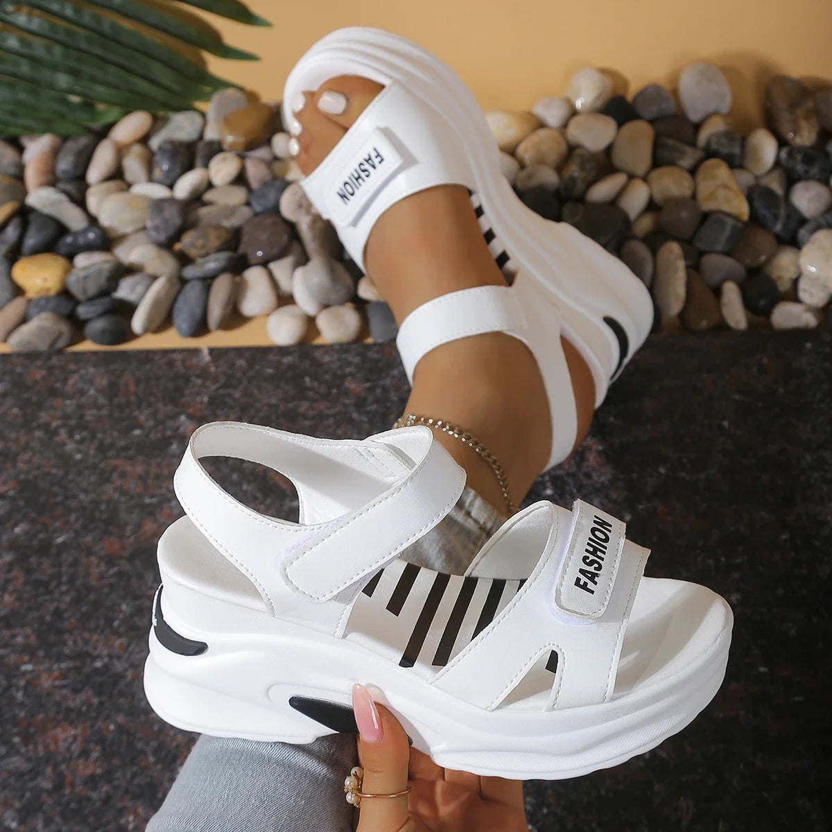 Women’s 2025 platform wedge sandals by LadyShow.Store, light casual summer shoes with Velcro, comfortable beach footwear.