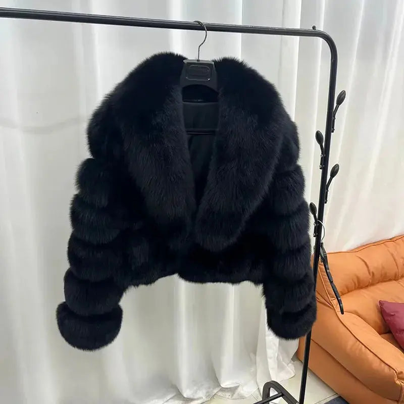 ZADORIN Luxury Big Collar Spliced Cropped Faux Fur Coat Woman Clothing Thicken Furry Faux Fur Jacket Winter Fur Coats Top Mujer ZITA LA BELLE ÉLITE