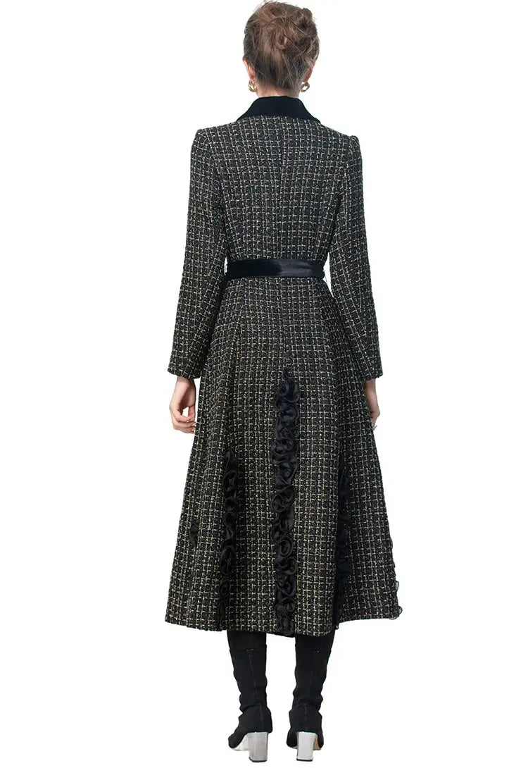 MoaaYina Winter Gray Black Coat With Grid Pattern And Double Breasted Lace Up Coat With Fungus Edge S-4XL ZITA LA BELLE ÉLITE