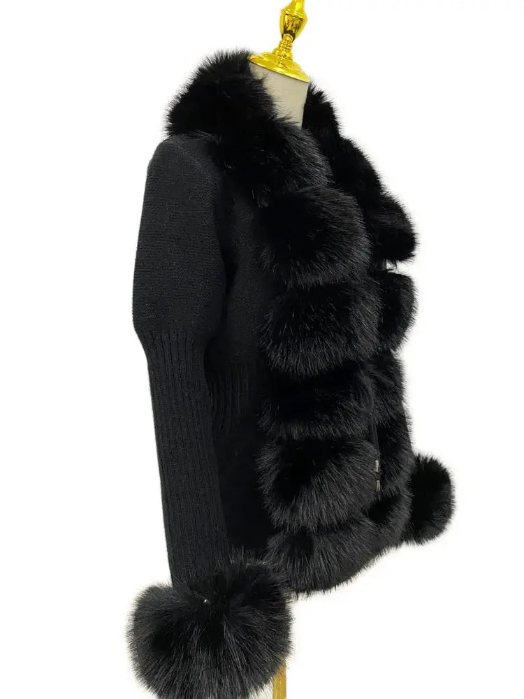 ZADORIN Fall Winter Women Faux Fur Coat Luxury Knitted Sweater Fur Cardigan Detachable Collar White Pink Jacket Faux Fur Coats ZITA LA BELLE ÉLITE