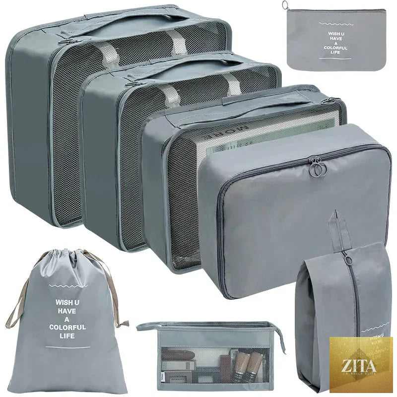 7/8/9/10-Pcs Travel Organizer Packing Cubes Set – Portable Luggage Storage Bags for Clothes, Shoes & Accessories
