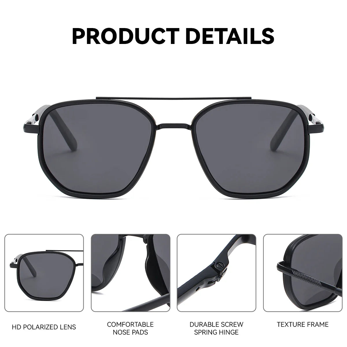 Stevvex polarized women's sunglasses with polygon frame, thick striped design, TAC lenses, UV400 protection, ideal for summer outdoor activities.