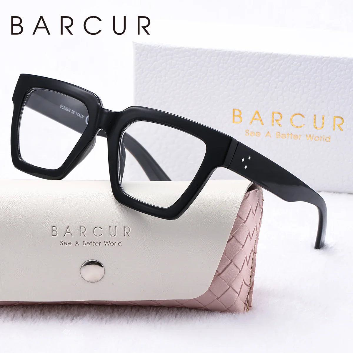 Stevvex pink square reading glasses with thick frame, lightweight blue light blocking eyewear, suitable for home or office use.