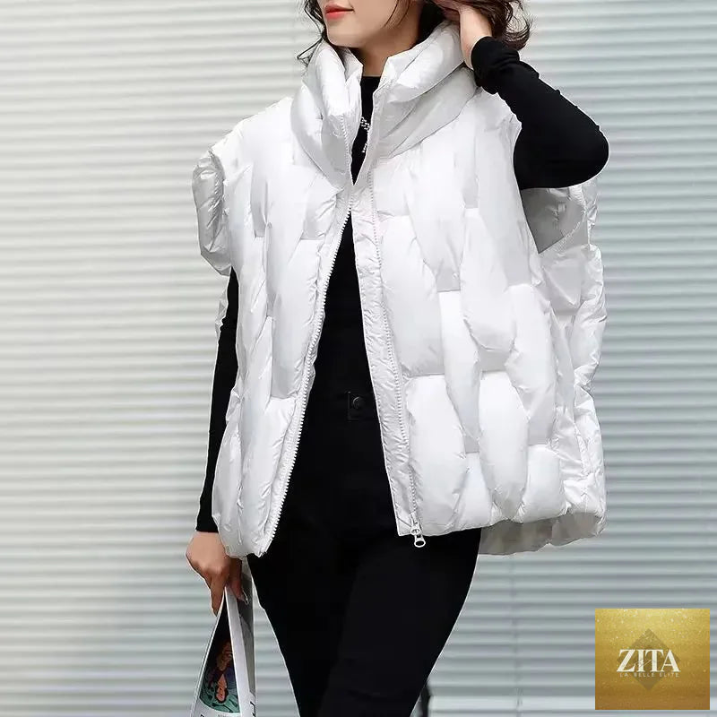 Women Thick Cotton Vest Women Square Weave High Collar Warm Waistcoat Casual  Warm Puffer Bubble Sleeveless Jacket
