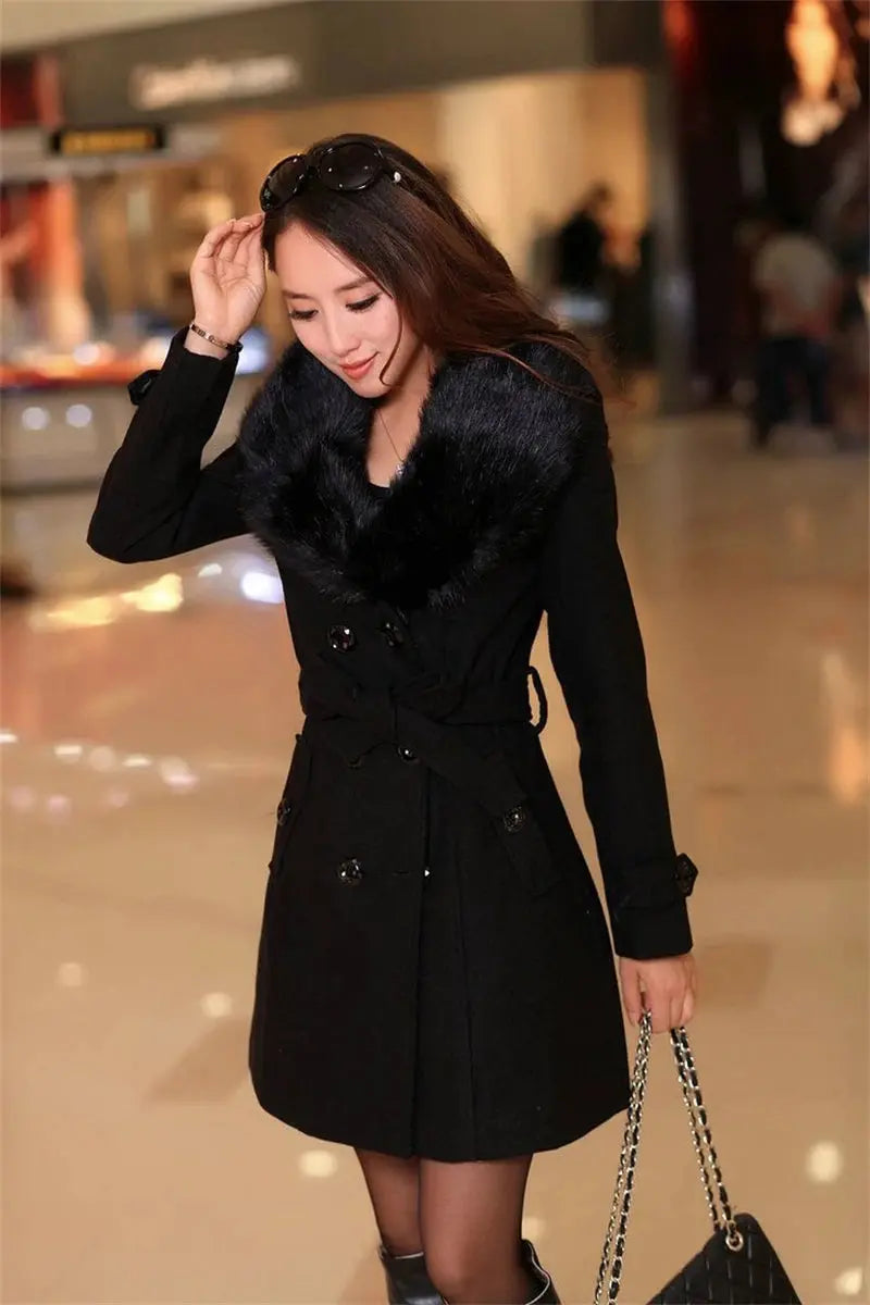 Korean Fashion Women Casual Loose Woolen Coat Elegant and Chic Solid Outerwear Long Overcoat with Belted Female Warm Cloak ZITA LA BELLE ÉLITE